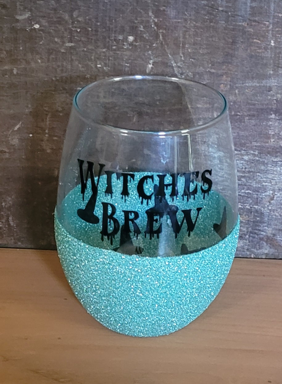 Witches Brew Peakaboo Glitter Wine Glass